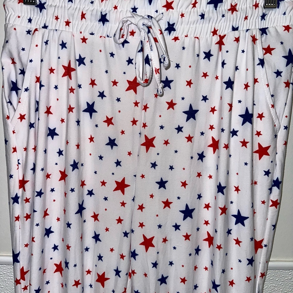 Women's Love Streak Jogger Pants Size M White Red Blue Stars Stars Loungewear - Picture 5 of 8